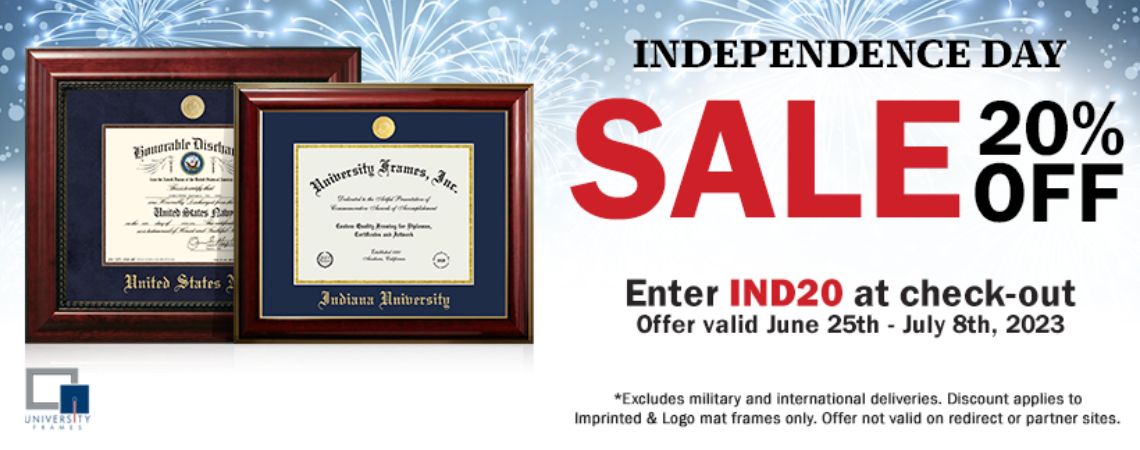 Get 20% Off on Custom Diploma Frames at University Frames' Independence Day Sale!