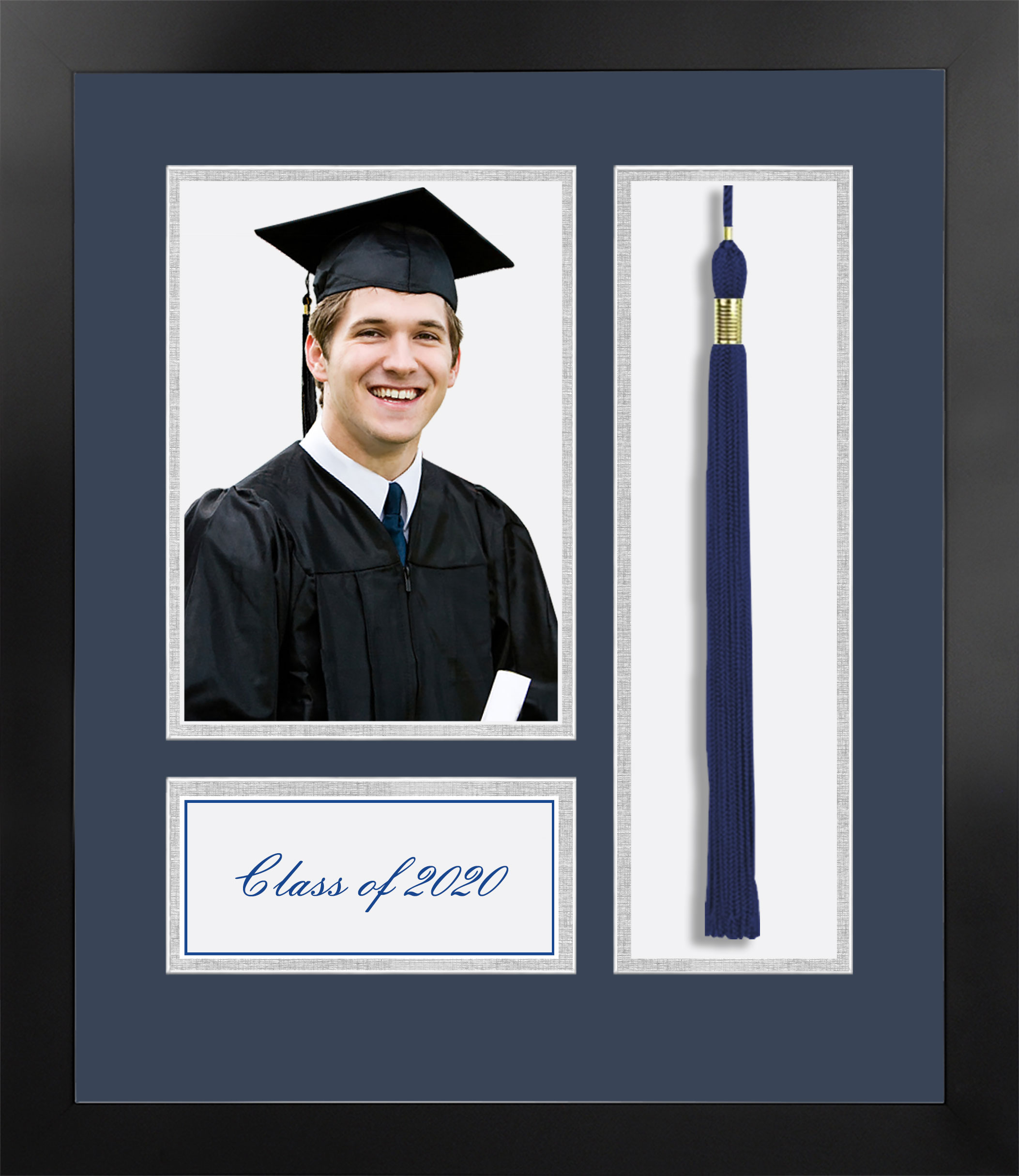 Class of 2020 Silver Academic Year Portrait with Tassel Box Nova Black with Navy & Silver Mat