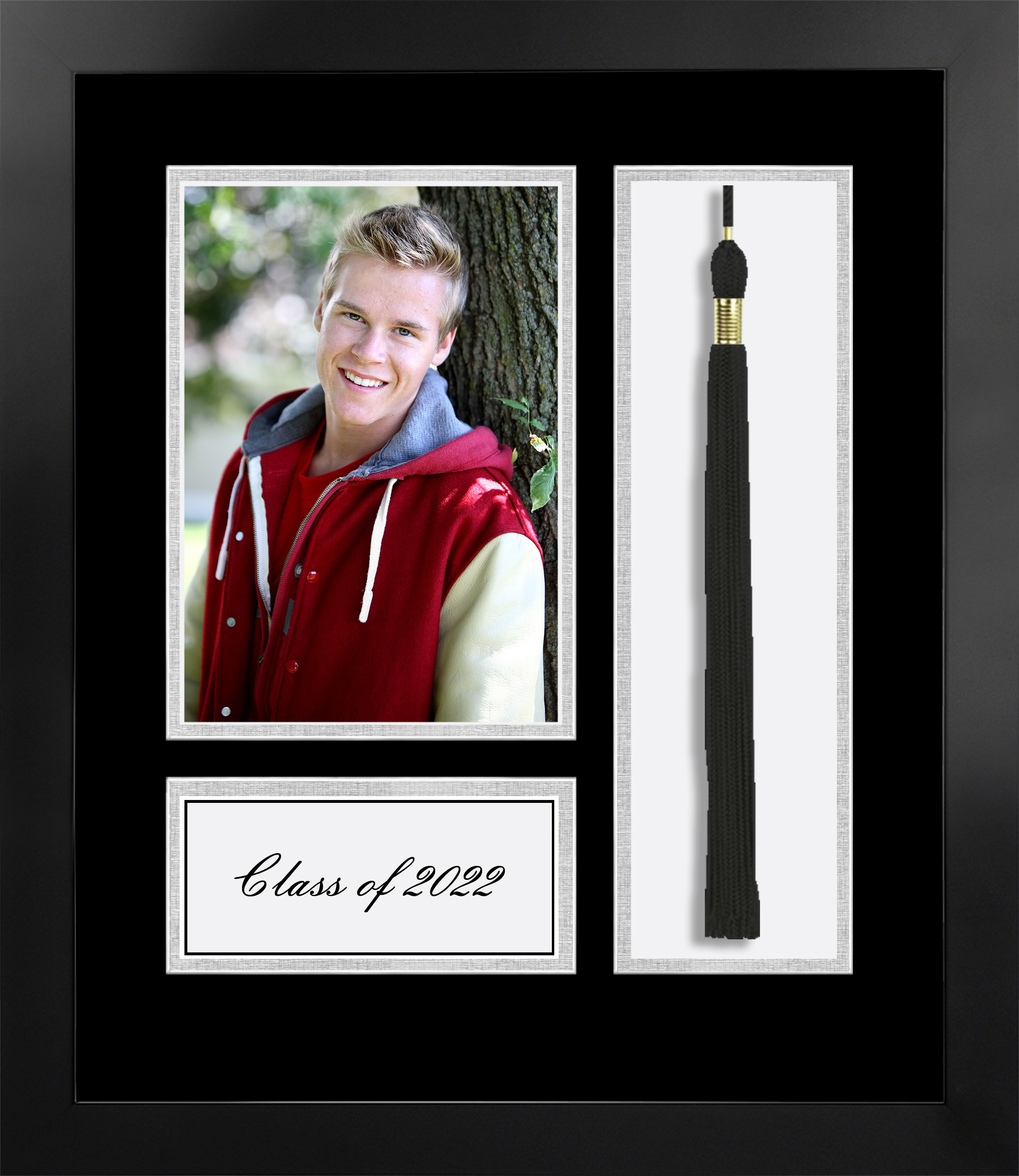 Class of 2022 Silver Academic Year Portrait with Tassel Box Nova Black with Black & Silver Mat