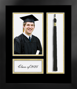 Class of 2025 Gold Academic Year Portrait with Tassel Box Nova Black with Black & Gold Mat