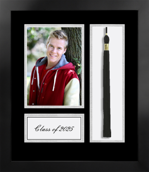 Class of 2025 Silver Academic Year Portrait with Tassel Box Nova Black with Black & Silver Mat