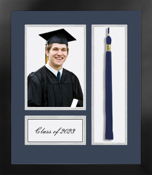 Class of 2023 Silver Academic Year Portrait with Tassel Box Nova Black with Navy & Silver Mat
