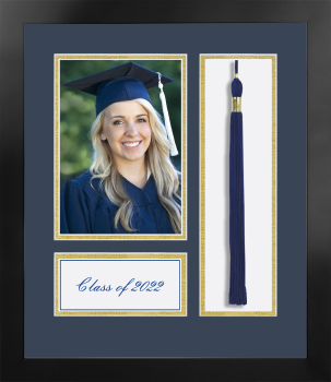 Class of 2022 Gold Academic Year Portrait with Tassel Box Nova Black with Navy & Gold Mat
