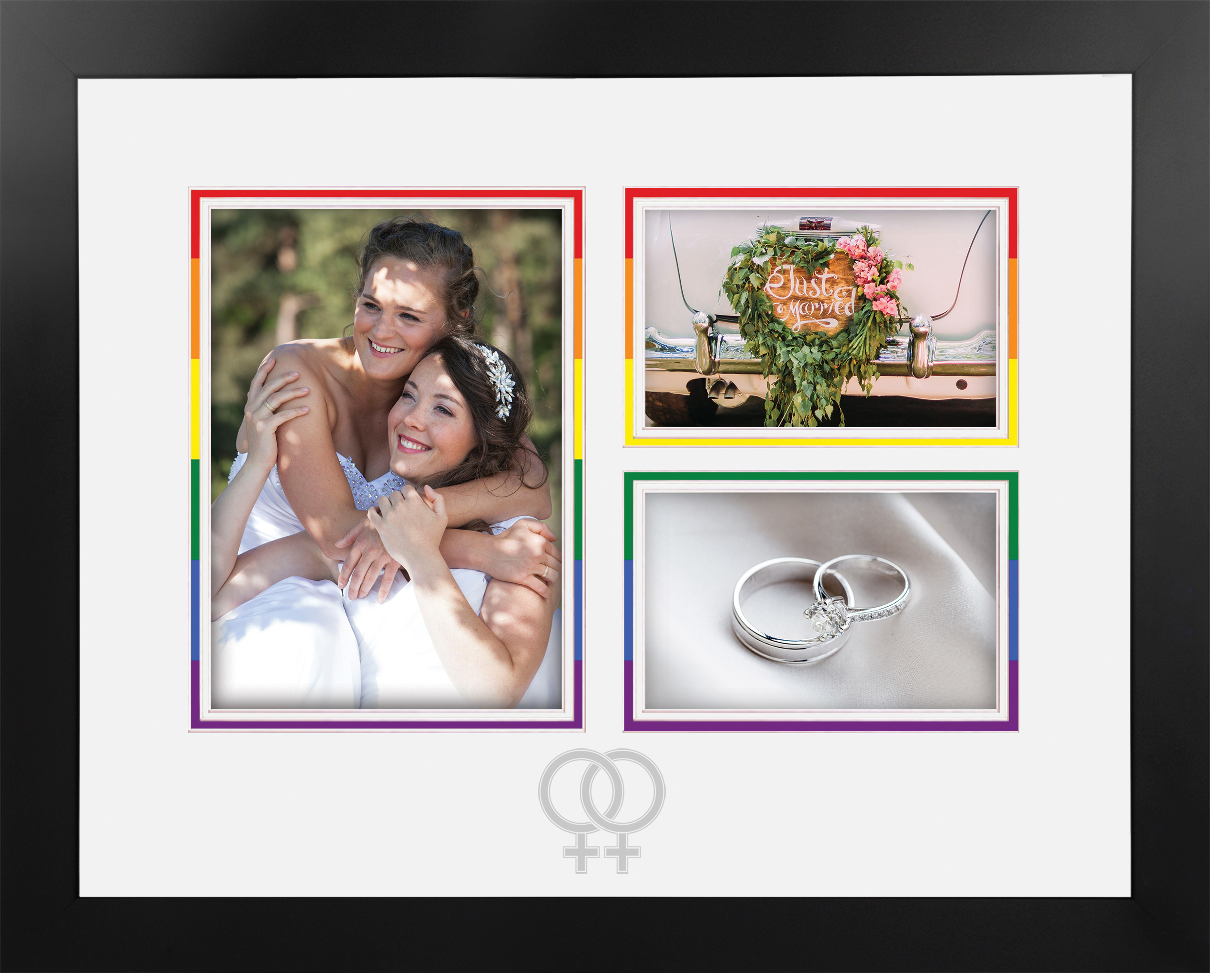 LGBT Wedding Triple Photo Frame Silver Female Logo