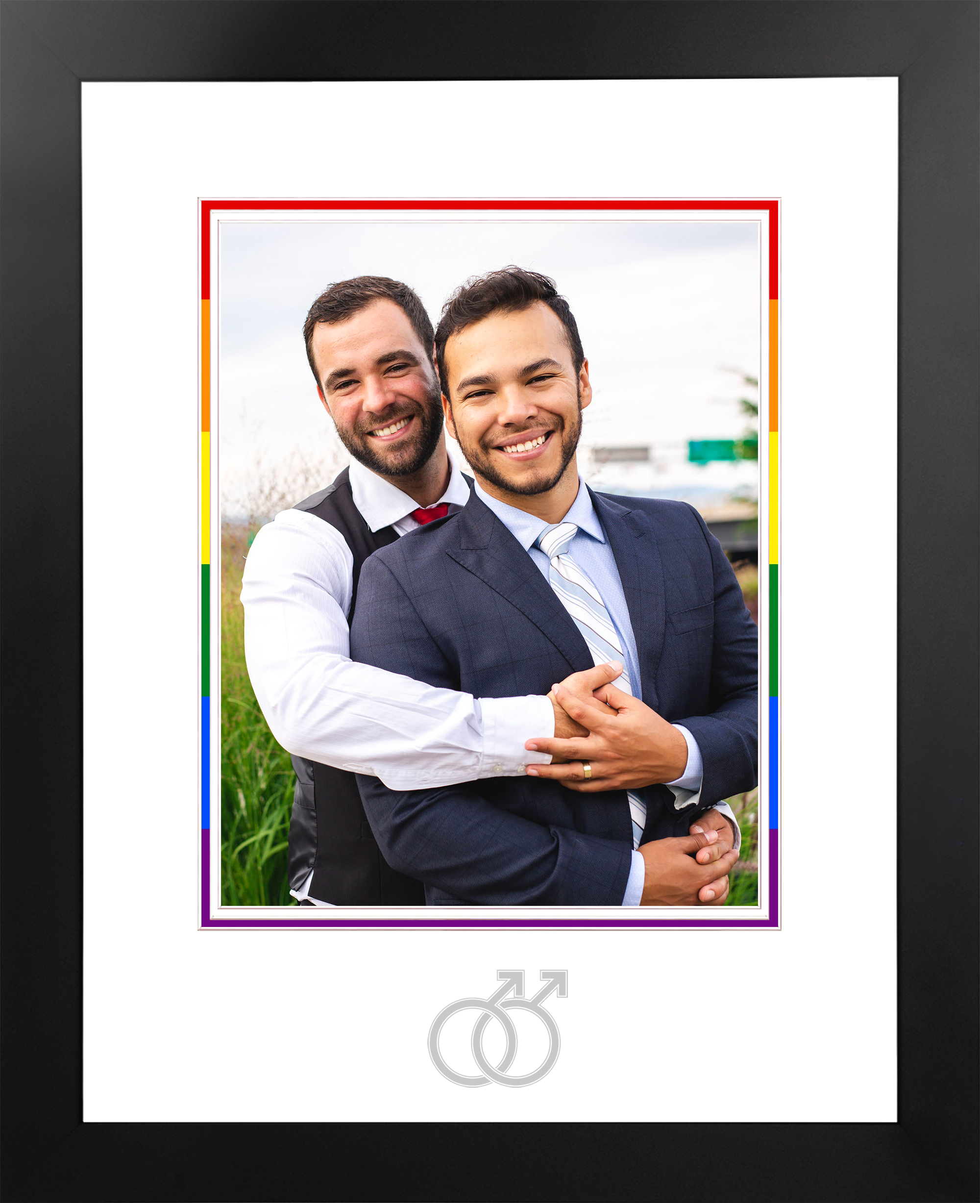 LGBT Wedding Photo Frame Silver Male Logo