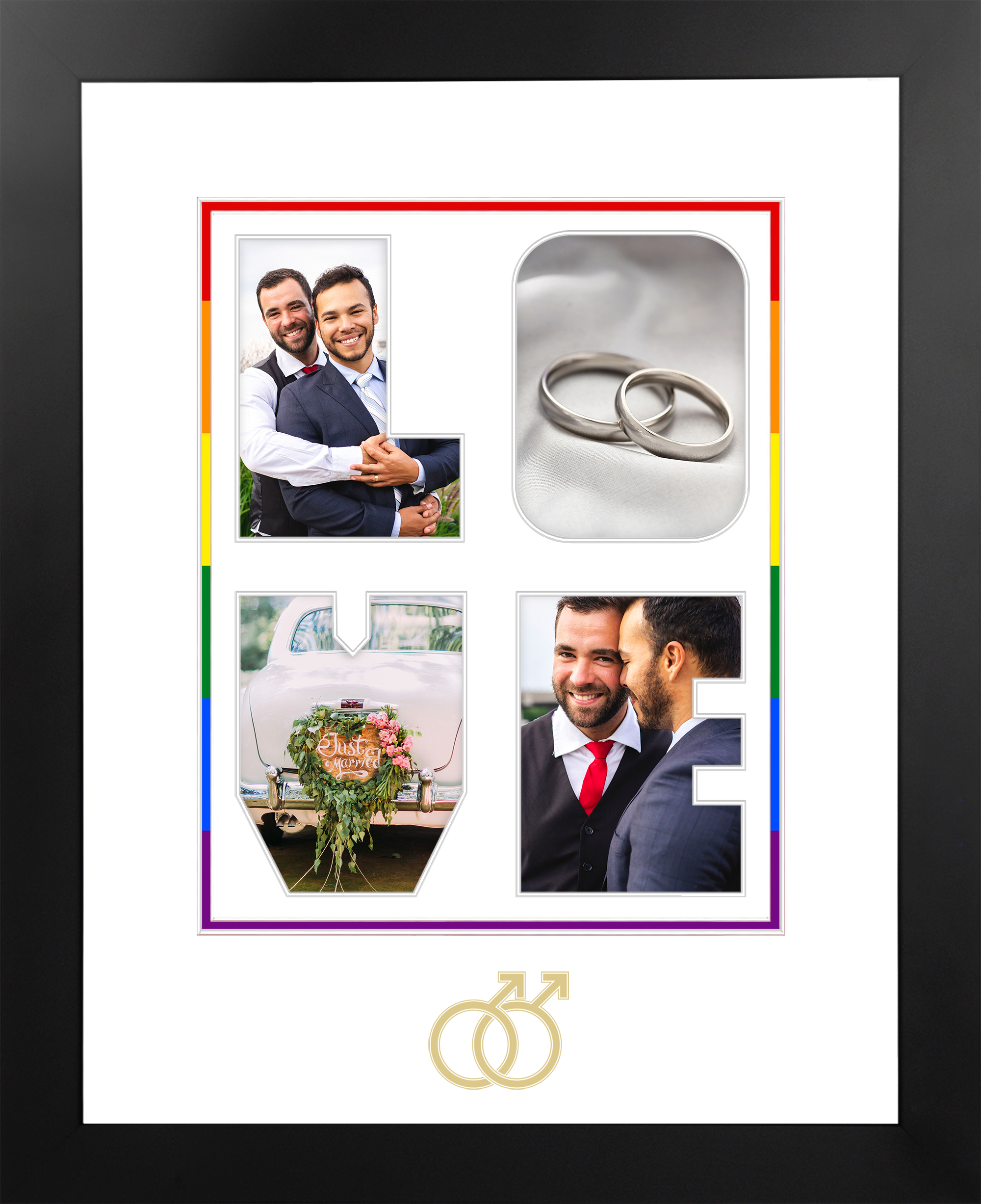 LGBT Wedding "LOVE" Snapshot Photo Frame Gold Male Logo