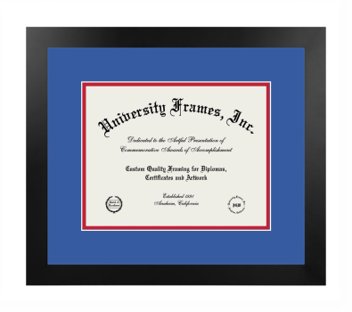8 x 10 Document Frame Unimprinted Matboard Manhattan Black with Royal Blue & Red