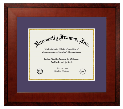 7 x 9 Document Frame Unimprinted Matboard Honor Mahogany with Purple & Gold