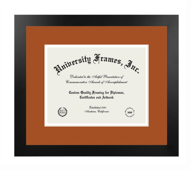 6 x 8 Document Frame Unimprinted Matboard Manhattan Black with Burnt Orange & White