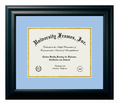 7 x 9 Document Frame Unimprinted Matboard Satin Black with Light Blue & Gold