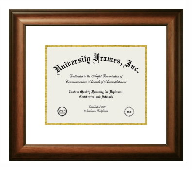 8 x 10 Document Frame Unimprinted Matboard satin Walnut with White & Gold