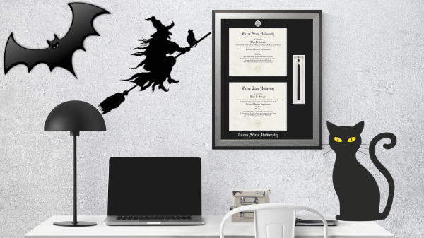 A creepy diploma frame wall