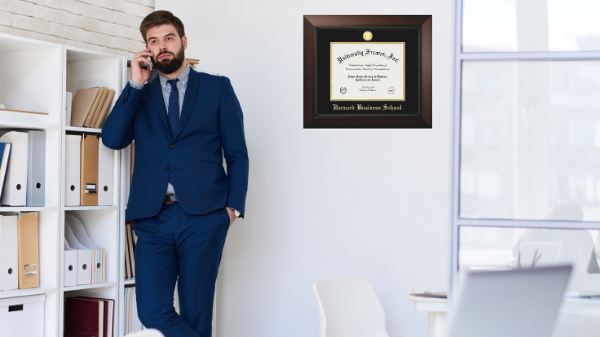 diploma frame hanged on office wall