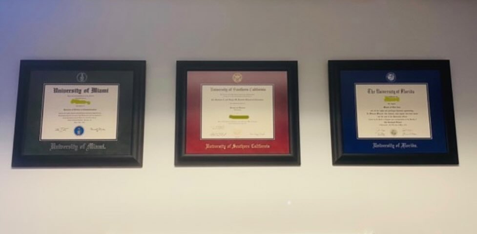 diploma frame on wall