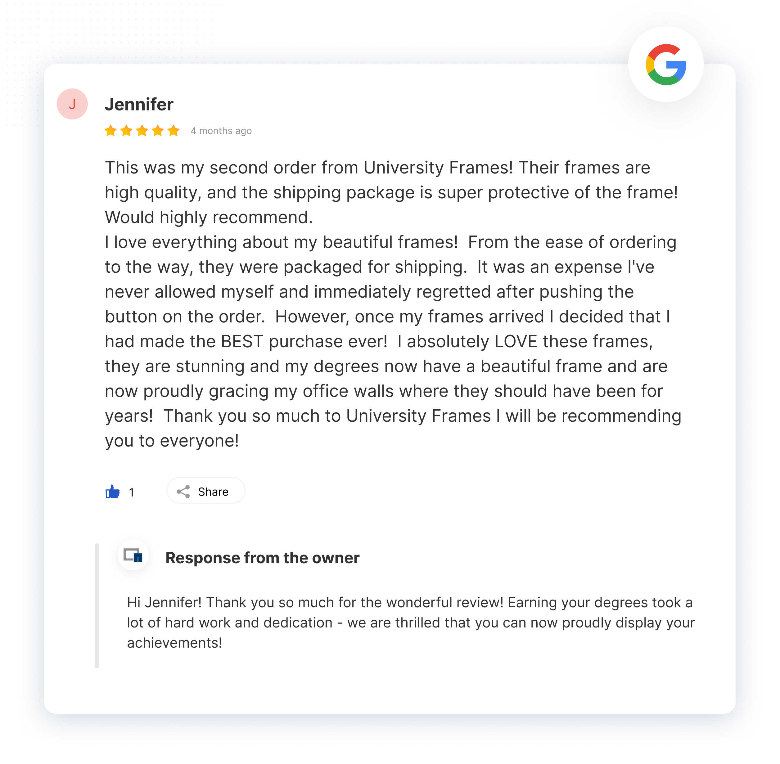 review-on-google-by-jennifer-for-university-frames-inc