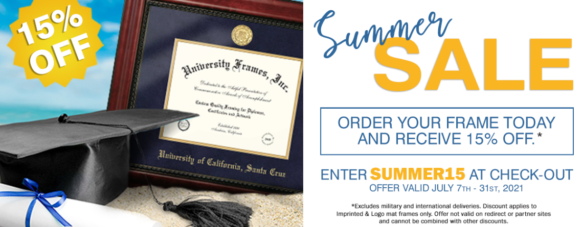 University Frames Summer Sale: Get 15% off on Custom Diploma Frames 