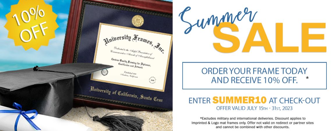 University Frames Summer Sale: Get 10% off on Custom Diploma Frames 