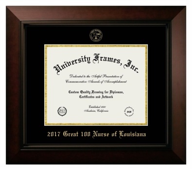 2017 Great 100 Nurse of Louisiana Diploma Frame in Legacy Black Cherry with Black & Gold Mats for DOCUMENT: 8 1/2"H X 11"W  