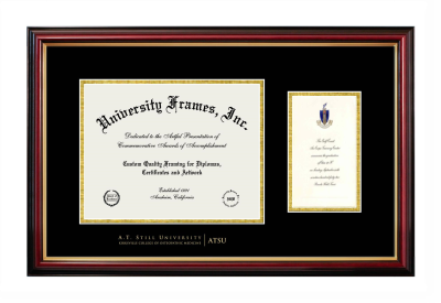 A.T. Still University Kirksville College of Osteopathic Medicine Diploma with Announcement Frame in Petite Mahogany with Gold Trim with Black & Gold Mats for document: 8 1/2"h x 11"w  , diploma: 7"h x 4"w  
