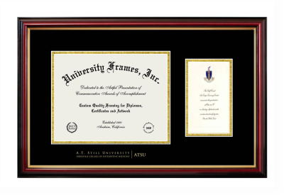 A.T. Still University Kirksville College of Osteopathic Medicine Diploma with Announcement Frame in Petite Mahogany with Gold Trim with Black & Gold Mats for DOCUMENT: 8 1/2"H X 11"W  ,  7"H X 4"W  
