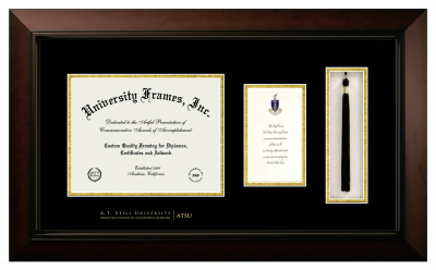 A.T. Still University Kirksville College of Osteopathic Medicine Diploma with Announcement & Tassel Box Frame in Legacy Black Cherry with Black & Gold Mats for DOCUMENT: 8 1/2"H X 11"W  ,  7"H X 4"W  