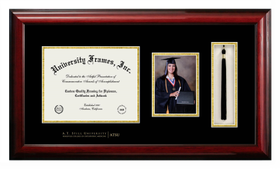 A.T. Still University Kirksville College of Osteopathic Medicine Diploma with 5 x 7 Portrait & Tassel Box Frame in Classic Mahogany with Black & Gold Mats for DOCUMENT: 8 1/2"H X 11"W  