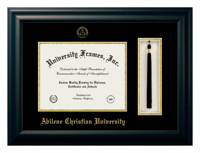 Abilene Christian University Diploma with Tassel Box Frame in Satin Black with Black & Gold Mats for  8 1/2"h x 11"w  
