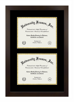 Abraham Lincoln University Double Degree (Stacked) Frame in Manhattan Espresso with Black & Gold Mats for DOCUMENT: 8 1/2"H X 11"W  , DOCUMENT: 8 1/2"H X 11"W  