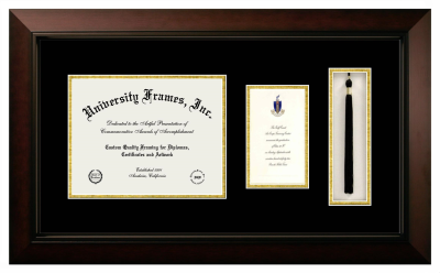 Academy of Medical Arts and Business Diploma with Announcement & Tassel Box Frame in Legacy Black Cherry with Black & Gold Mats for DOCUMENT: 8 1/2"H X 11"W  ,  7"H X 4"W  