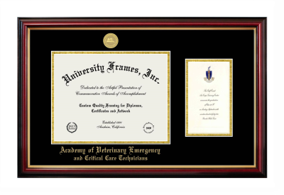 Academy of Veterinary Emergency and Critical Care Technicians Diploma with Announcement Frame in Petite Mahogany with Gold Trim with Black & Gold Mats for document: 8 1/2"h x 11"w  , diploma: 7"h x 4"w  