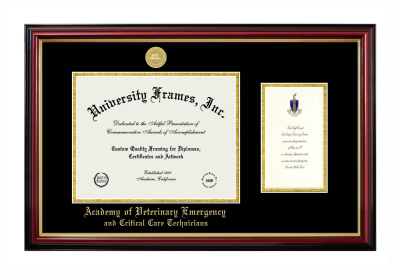 Academy of Veterinary Emergency and Critical Care Technicians Diploma with Announcement Frame in Petite Mahogany with Gold Trim with Black & Gold Mats for DOCUMENT: 8 1/2"H X 11"W  ,  7"H X 4"W  