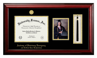 Academy of Veterinary Emergency and Critical Care Technicians Diploma with 5 x 7 Portrait & Tassel Box Frame in Classic Mahogany with Black & Gold Mats for DOCUMENT: 8 1/2"H X 11"W  