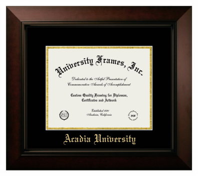Acadia University Diploma Frame in Legacy Black Cherry with Black & Gold Mats for DOCUMENT: 8 1/2"H X 11"W  