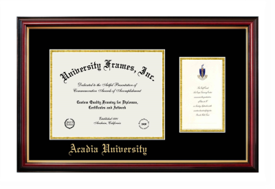 Acadia University Diploma with Announcement Frame in Petite Mahogany with Gold Trim with Black & Gold Mats for DOCUMENT: 8 1/2"H X 11"W  ,  7"H X 4"W  