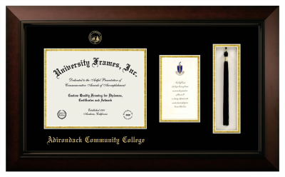 Adirondack Community College Diploma with Announcement & Tassel Box Frame in Legacy Black Cherry with Black & Gold Mats for DOCUMENT: 8 1/2"H X 11"W  ,  7"H X 4"W  