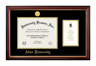 Adler University Diploma with Announcement Frame in Petite Mahogany with Gold Trim with Black & Gold Mats for DOCUMENT: 8 1/2"H X 11"W  ,  7"H X 4"W  