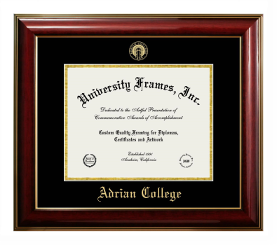 Adrian College Diploma Frame in Classic Mahogany with Gold Trim with Black & Gold Mats for DOCUMENT: 8 1/2"H X 11"W  