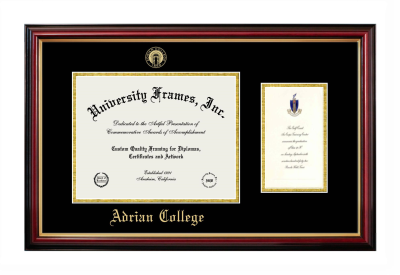Adrian College Diploma with Announcement Frame in Petite Mahogany with Gold Trim with Black & Gold Mats for DOCUMENT: 8 1/2"H X 11"W  ,  7"H X 4"W  