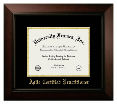 Agile Certified Practitioner Diploma Frame in Legacy Black Cherry with Black & Gold Mats for DOCUMENT: 8 1/2"H X 11"W  