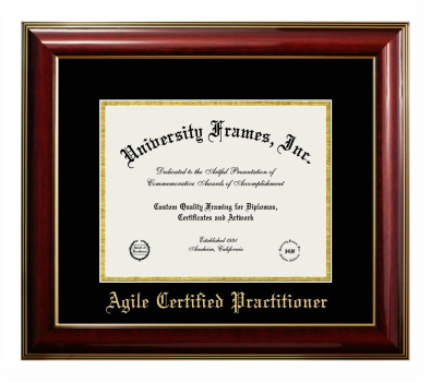 Agile Certified Practitioner Diploma Frame in Classic Mahogany with Gold Trim with Black & Gold Mats for DOCUMENT: 8 1/2"H X 11"W  