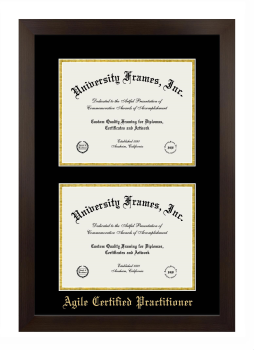 Agile Certified Practitioner Double Degree (Stacked) Frame in Manhattan Espresso with Black & Gold Mats for document: 8 1/2"h x 11"w  , document: 8 1/2"h x 11"w  