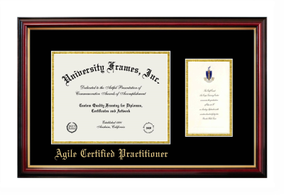 Agile Certified Practitioner Diploma with Announcement Frame in Petite Mahogany with Gold Trim with Black & Gold Mats for DOCUMENT: 8 1/2"H X 11"W  ,  7"H X 4"W  