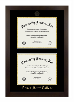 Agnes Scott College Double Degree (Stacked) Frame in Manhattan Espresso with Black & Gold Mats for DOCUMENT: 8 1/2"H X 11"W  , DOCUMENT: 8 1/2"H X 11"W  