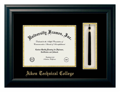 Aiken Technical College Diploma with Tassel Box Frame in Satin Black with Black & Gold Mats for DOCUMENT: 8 1/2"H X 11"W  