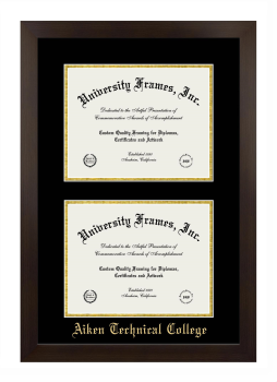 Aiken Technical College Double Degree (Stacked) Frame in Manhattan Espresso with Black & Gold Mats for DOCUMENT: 8 1/2"H X 11"W  , DOCUMENT: 8 1/2"H X 11"W  