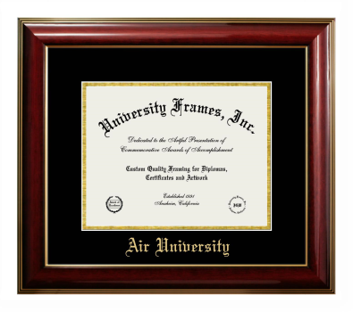 Air University Diploma Frame in Classic Mahogany with Gold Trim with Black & Gold Mats for DOCUMENT: 8 1/2"H X 11"W  