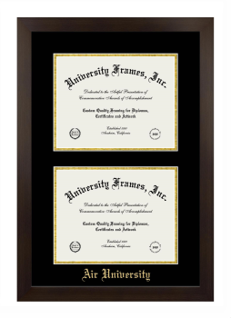 Air University Double Degree (Stacked) Frame in Manhattan Espresso with Black & Gold Mats for DOCUMENT: 8 1/2"H X 11"W  , DOCUMENT: 8 1/2"H X 11"W  