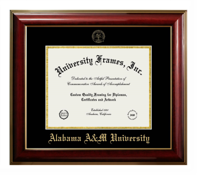Alabama A&M University Diploma Frame in Classic Mahogany with Gold Trim with Black & Gold Mats for document: 8 1/2"h x 11"w  