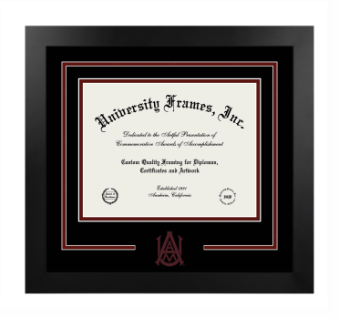 Alabama A&M University Logo Mat Frame in Manhattan Black with Black & Maroon Mats for DOCUMENT: 8 1/2"H X 11"W  