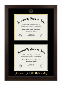 Alabama A&M University Double Degree (Stacked) Frame in Manhattan Espresso with Black & Gold Mats for document: 8 1/2"h x 11"w  , document: 8 1/2"h x 11"w  